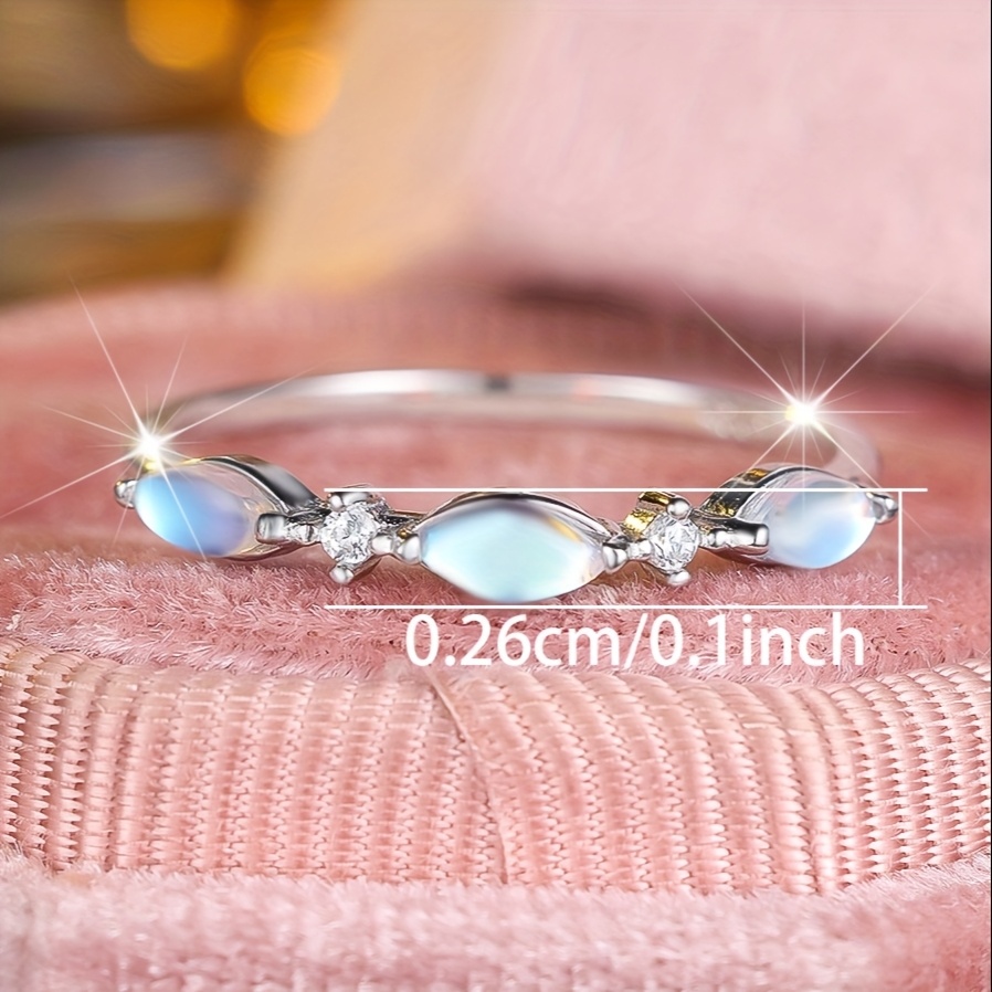 Women's Exquisite Marquise Moonstone Ring, 925 Sterling Silver